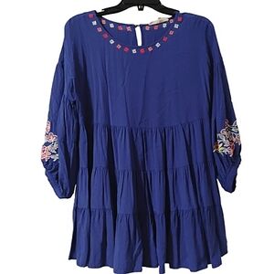 Floral Boho Embroidered Tiered Blouse Tunic Bell Sleeves Festival Peasant Small